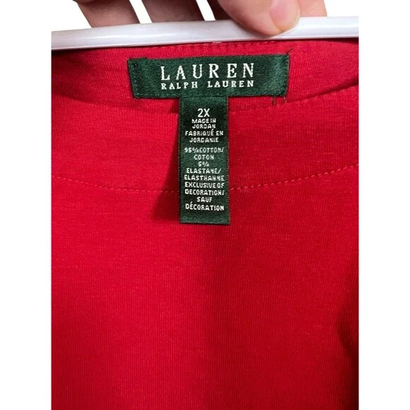 Lauren Ralph Lauren Red Long Sleeve Knit Top 2X Stretch Cotton Pullover Blouse - Picture 7 of 12
